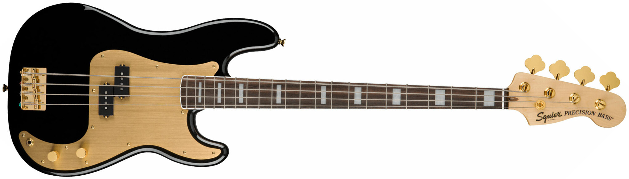 Squier Precision Bass 40th Anniversary Gold Edition Lau - Black - Bajo eléctrico de cuerpo sólido - Main picture