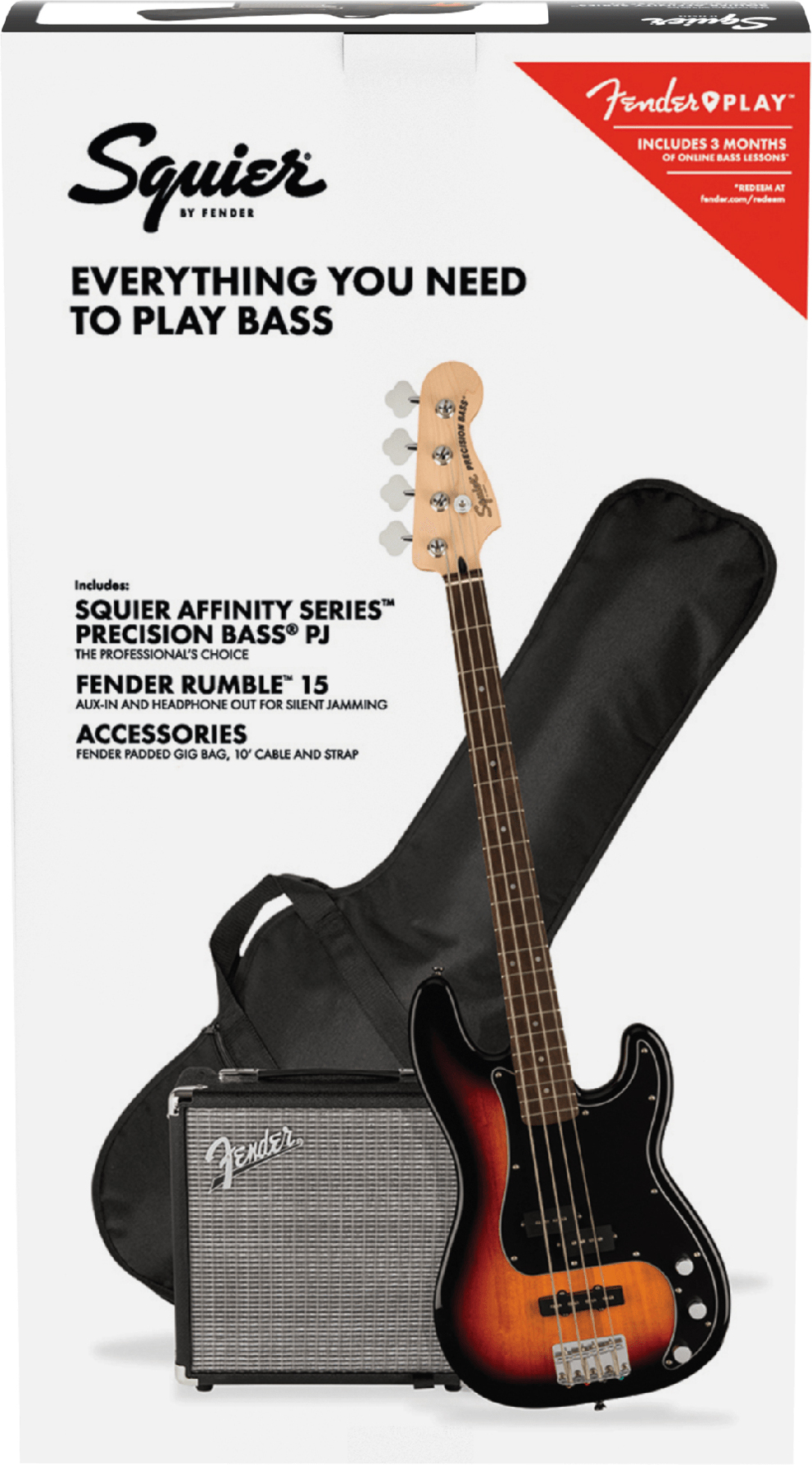 Squier Precision Bass Pj Affinity Pack +fender Rumble 15 V3 2021 Lau - 3-color Sunburst - Pack bajo eléctrico - Main picture