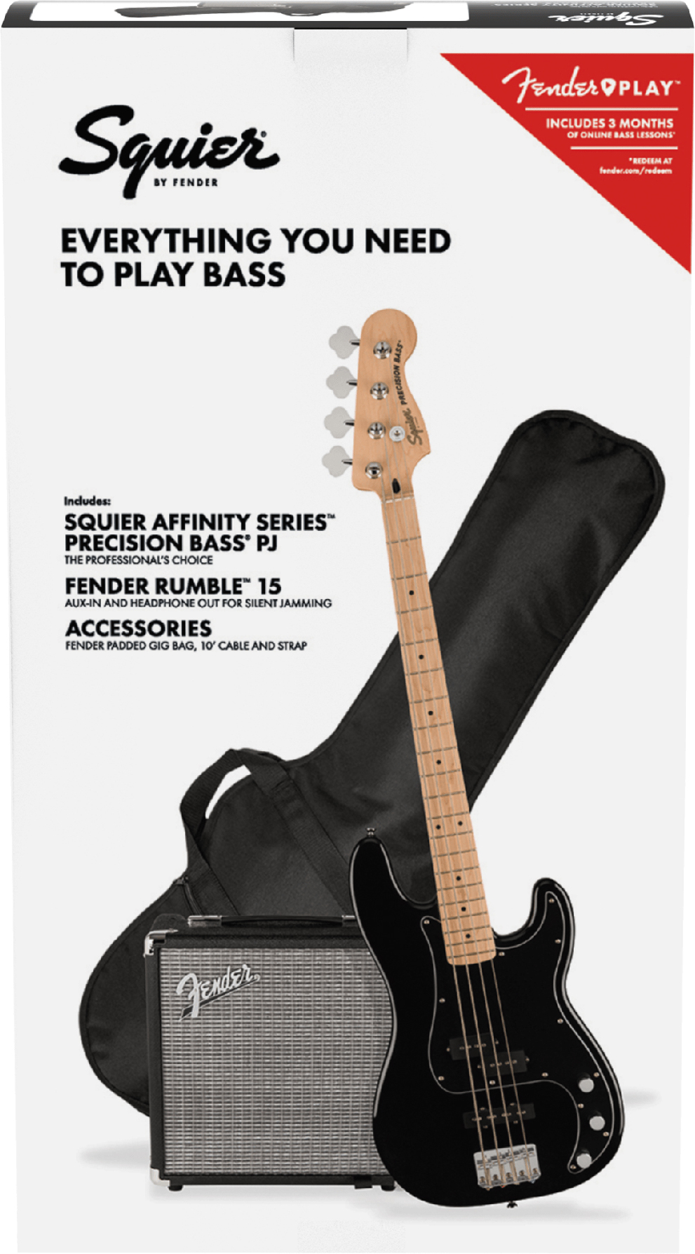 Squier Precision Bass Pj Affinity Pack +fender Rumble 15 V3 2021 Mn - Black - Pack bajo eléctrico - Main picture