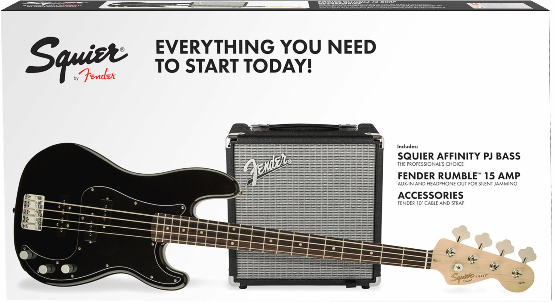 Squier Precision Bass Pj Affinity Series +fender Rumble 15 V3 Uk Lau - Black - Pack bajo eléctrico - Main picture