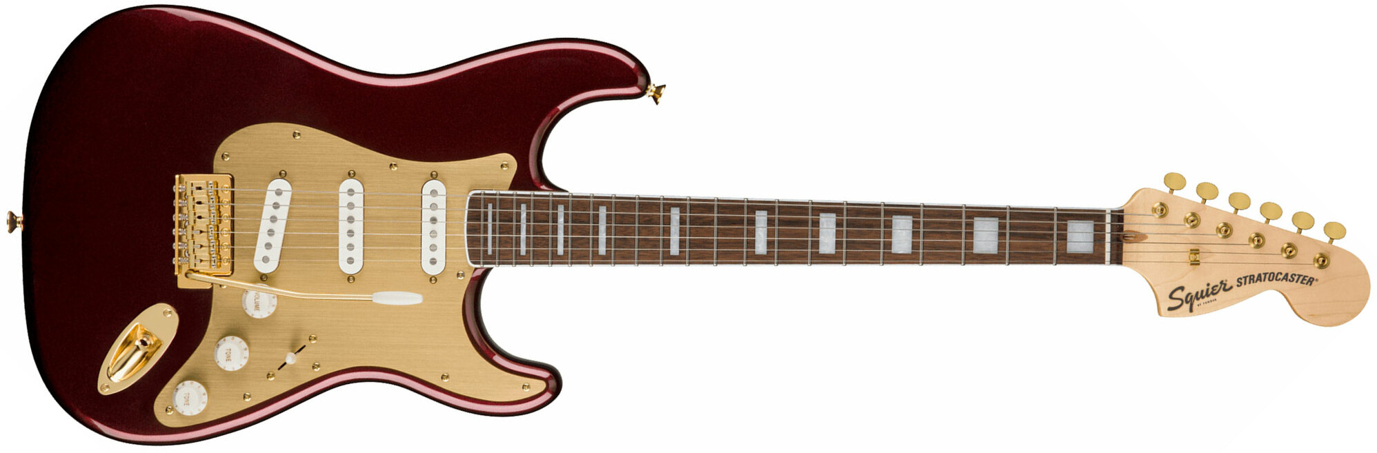 Squier Strat 40th Anniversary Gold Edition Lau - Ruby Red Metallic - Guitarra eléctrica con forma de str. - Main picture