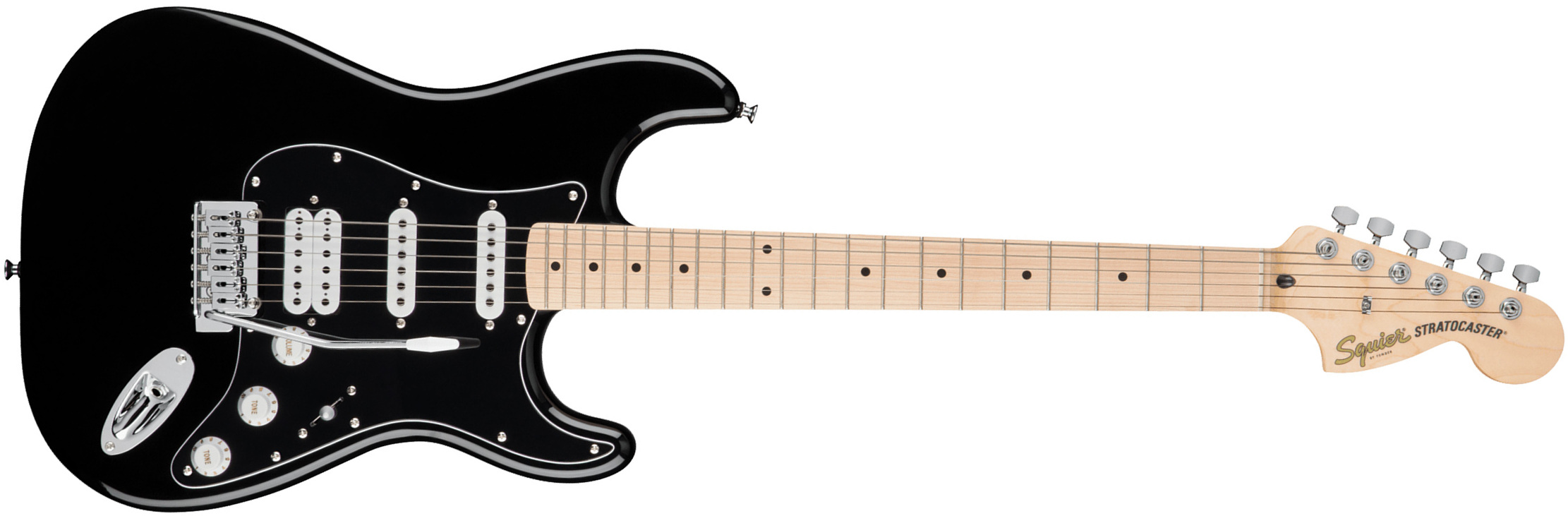 Squier Strat Affinity Black Pickguard Fsr Ltd Hss Trem Lau - Black - Guitarra eléctrica con forma de str. - Main picture