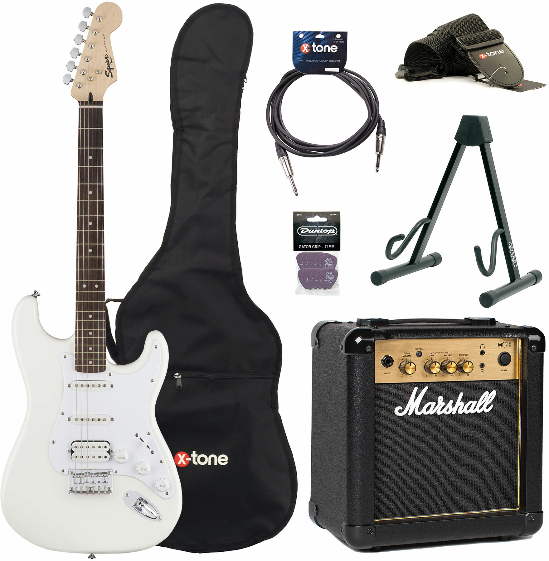 Squier Strat Bullet Ht Hss + Marshall Mg10g + Access X-tone - Arctic White - Packs guitarra eléctrica - Main picture