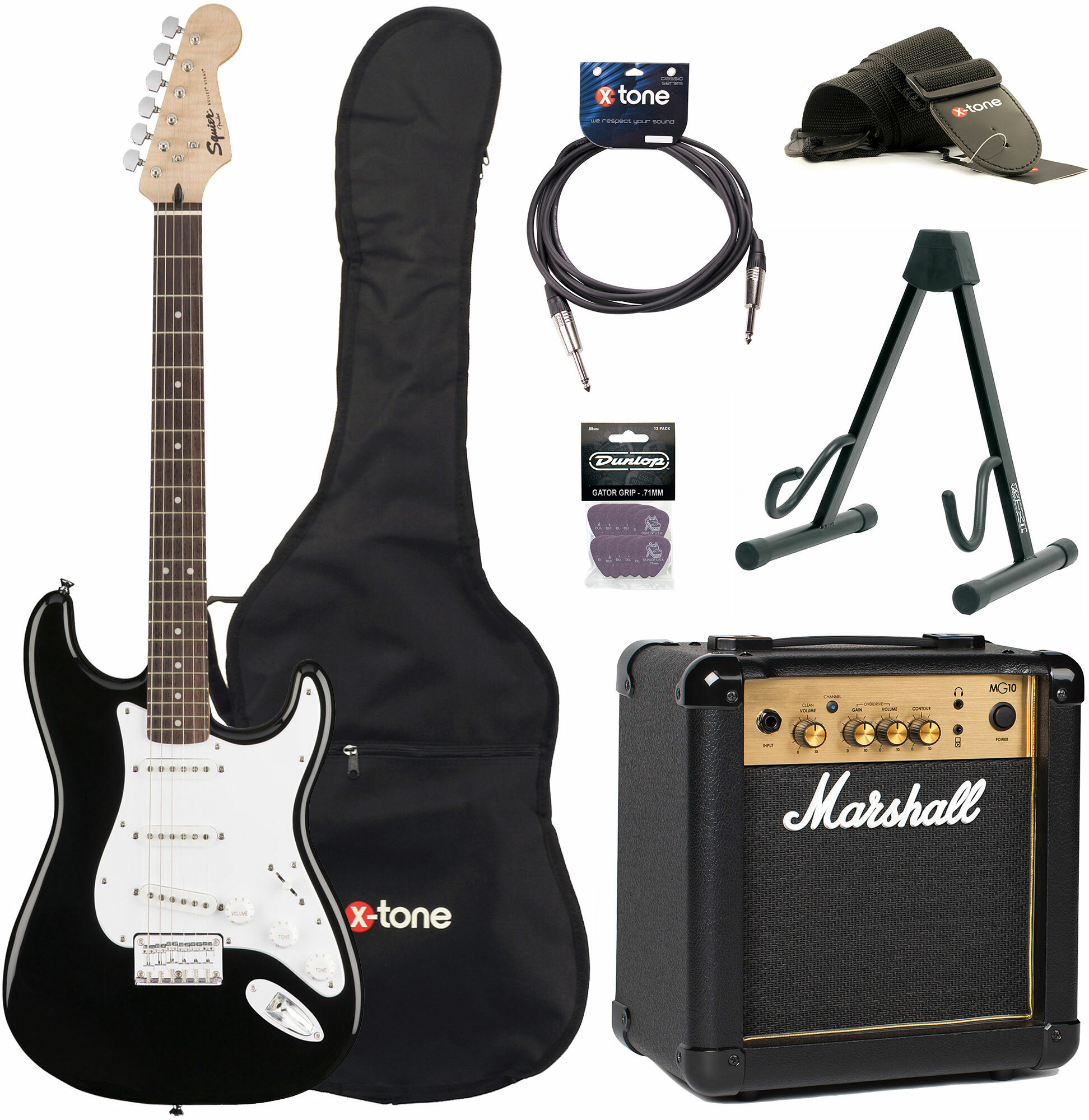 Squier Strat Bullet Ht Hss + Marshall Mg10g + X-tone Access - Black - Packs guitarra eléctrica - Main picture