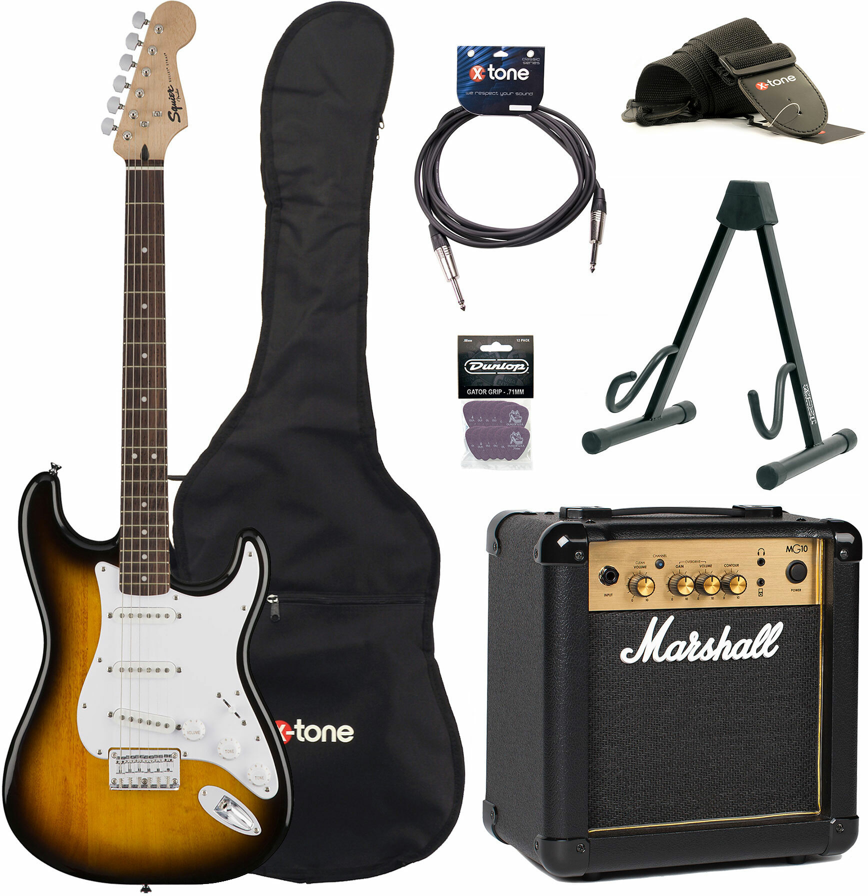 Squier Strat Bullet Ht Sss + Marshall Mg10g + Access X-tone - Brown Sunburst - Packs guitarra eléctrica - Main picture