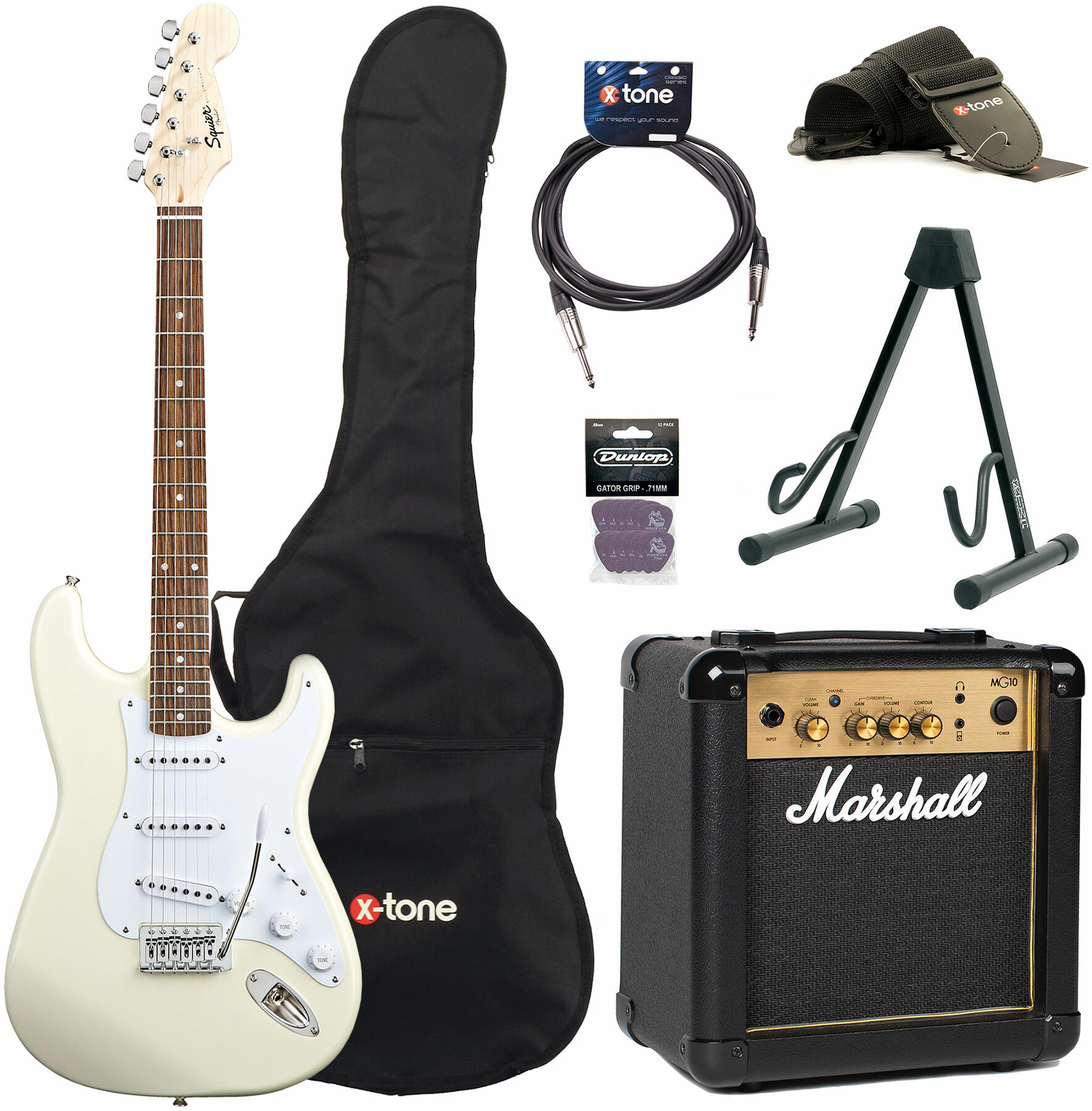 Squier Strat Bullet Sss + Marshall Mg10g + Access X-tone - Arctic White - Packs guitarra eléctrica - Main picture
