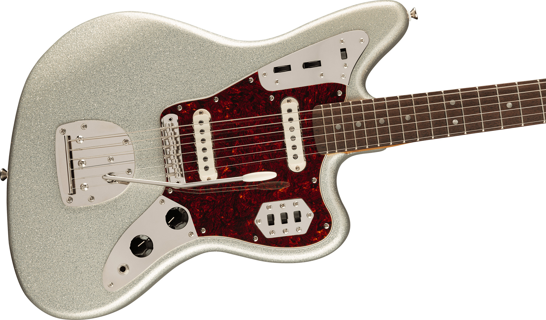 Squier Jaguar 60s Classic Vibe Fsr Ltd 2s Trem Lau - Silver Sparkle Matching Headstock - Guitarra electrica retro rock - Variation 2