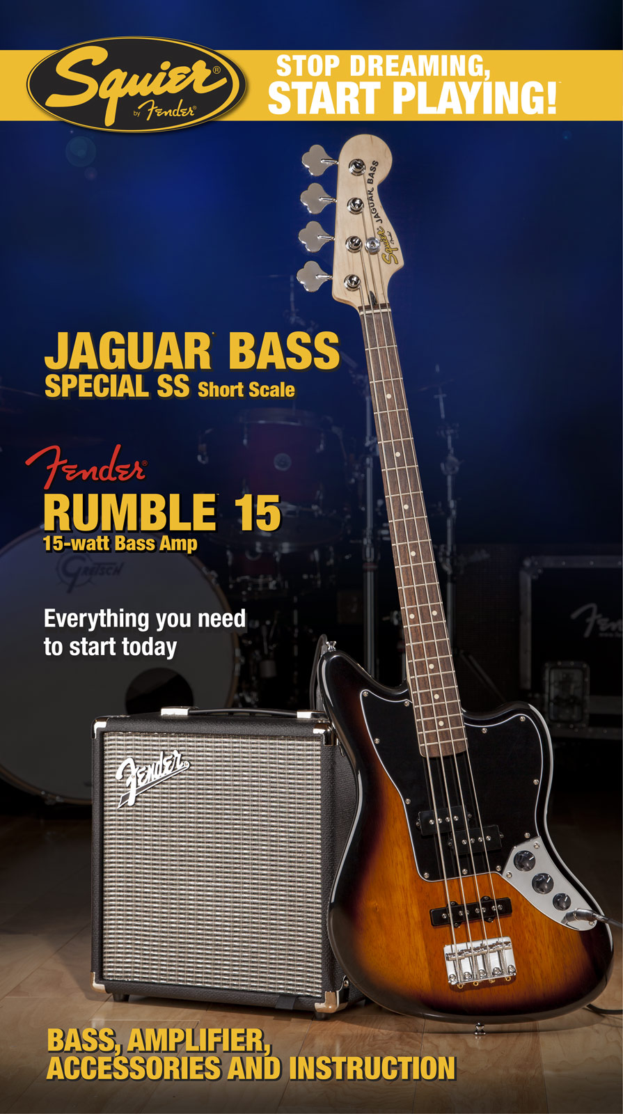 Squier Jaguar Bass Special Ss With Fender Rumble 15 Set - Pack bajo eléctrico - Variation 1