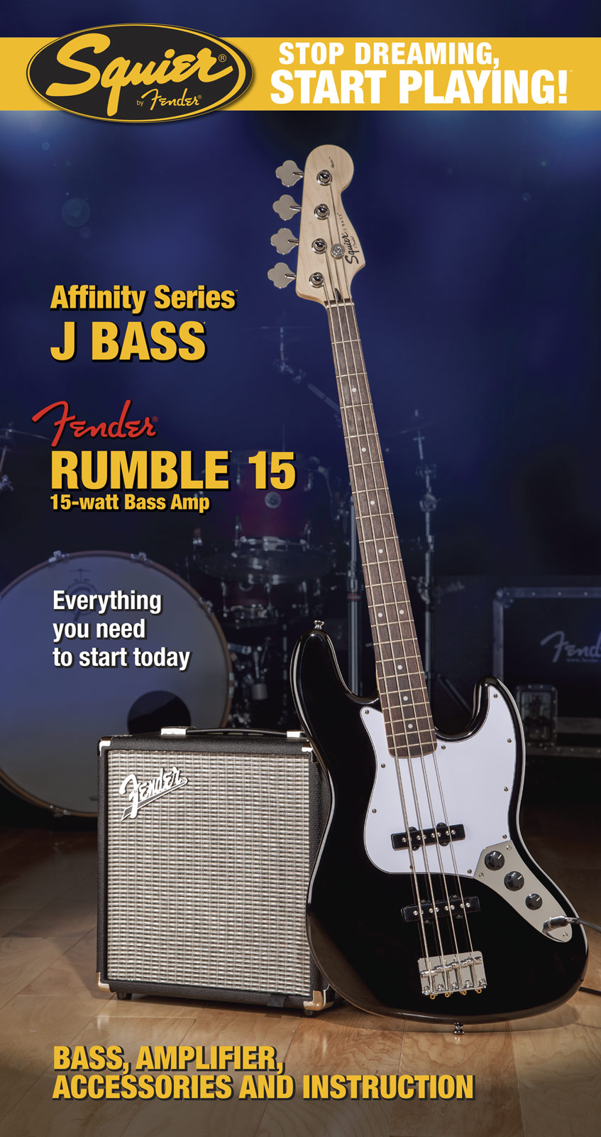 Squier Jazz Bass Affinity With Fender Rumble 15 Set - Black - Pack bajo eléctrico - Variation 1