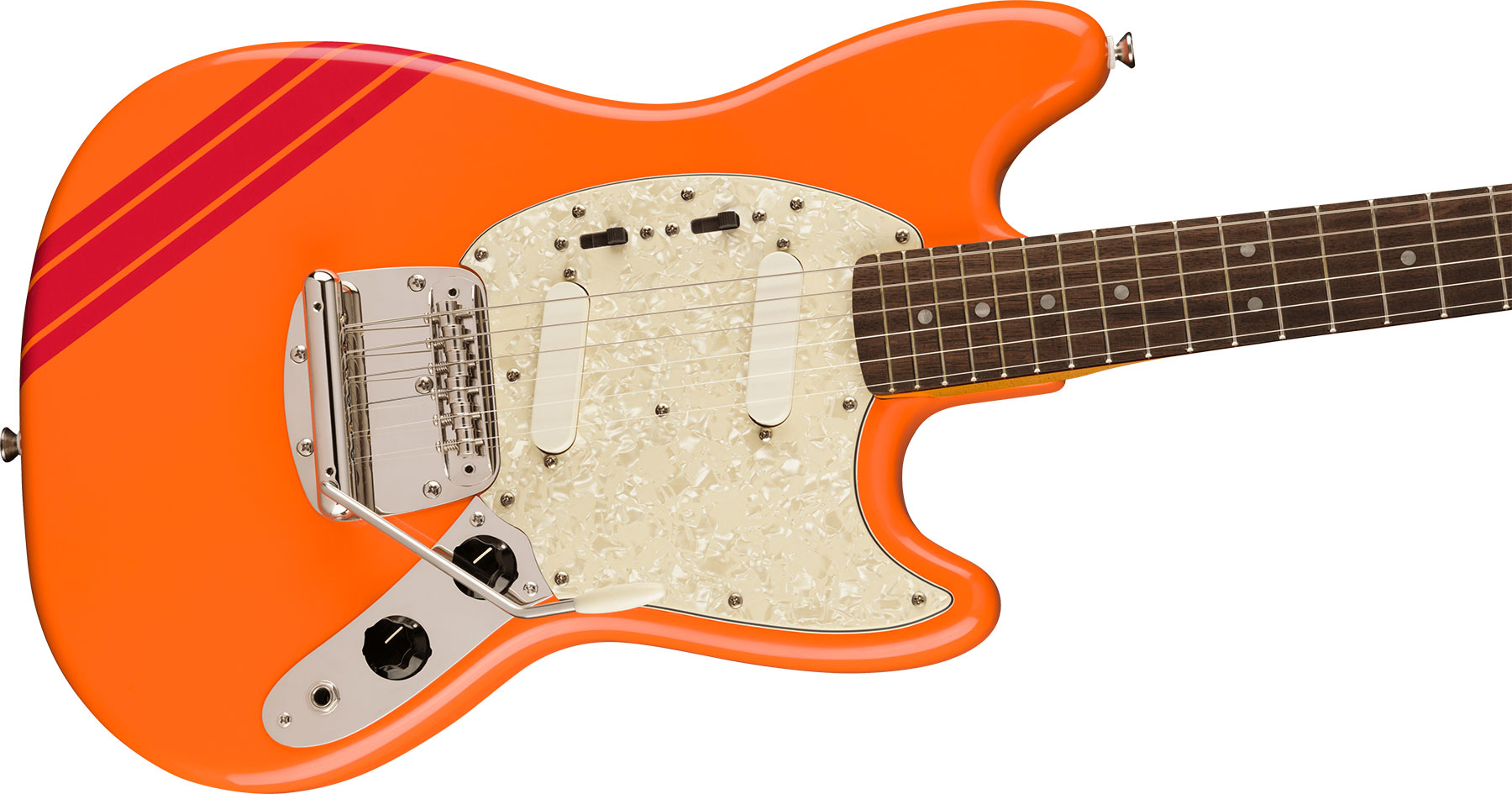 Squier Mustang  Classic Vibe 60s Competition Fsr Ltd Lau - Capri Orange W/ Dakota Red Stripes - Guitarra eléctrica con forma de str. - Variation 2