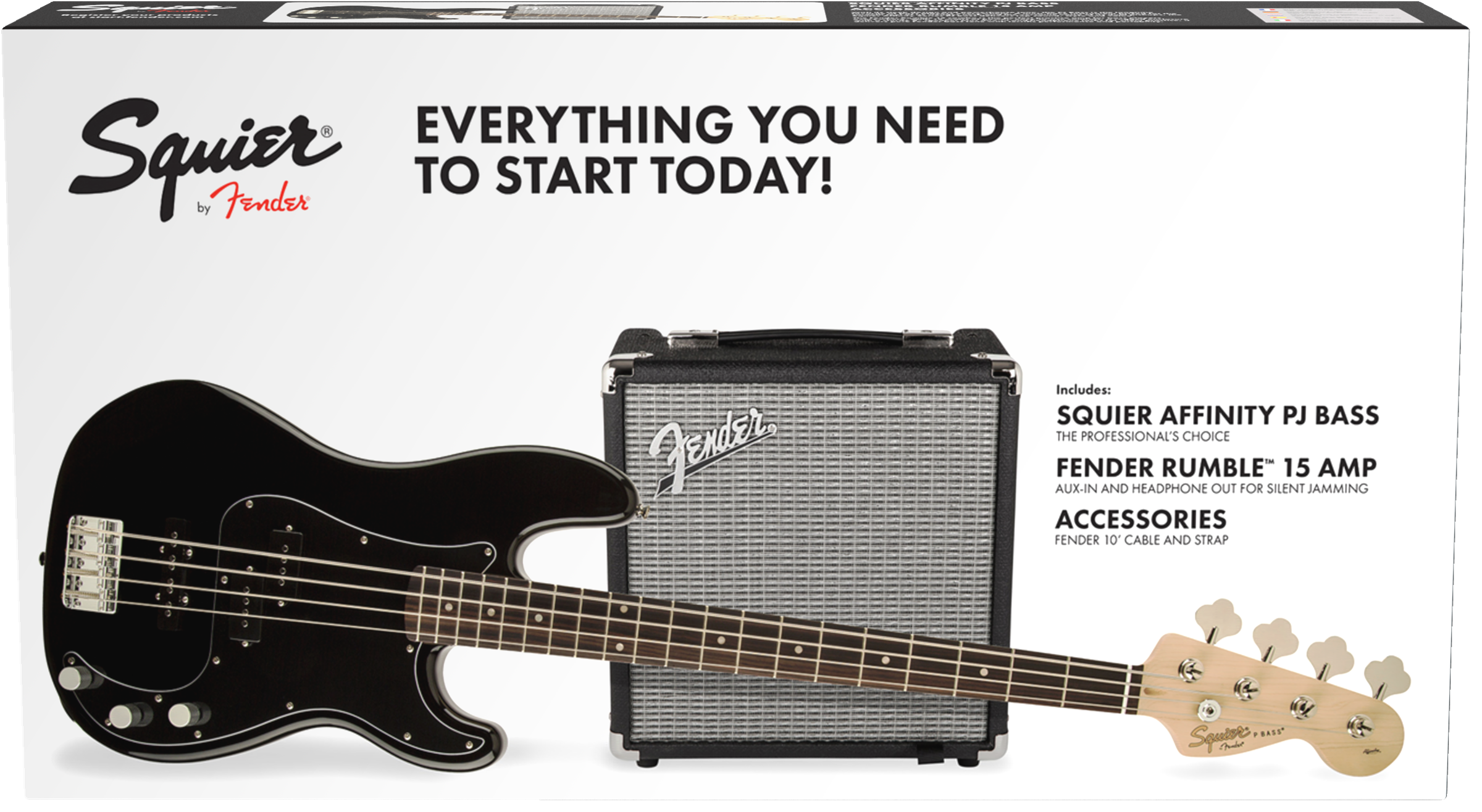 Squier Precision Bass Pj Affinity Series +fender Rumble 15 V3 Lau - Black - Bajo eléctrico de cuerpo sólido - Variation 1