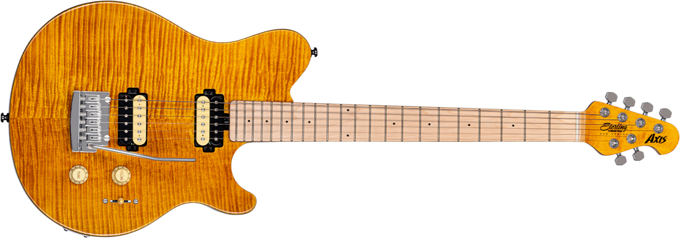 Sterling By Musicman Axis Flame Maple Ax3fm Hh Trem Mn - Trans Gold - Guitarra eléctrica de corte único. - Main picture