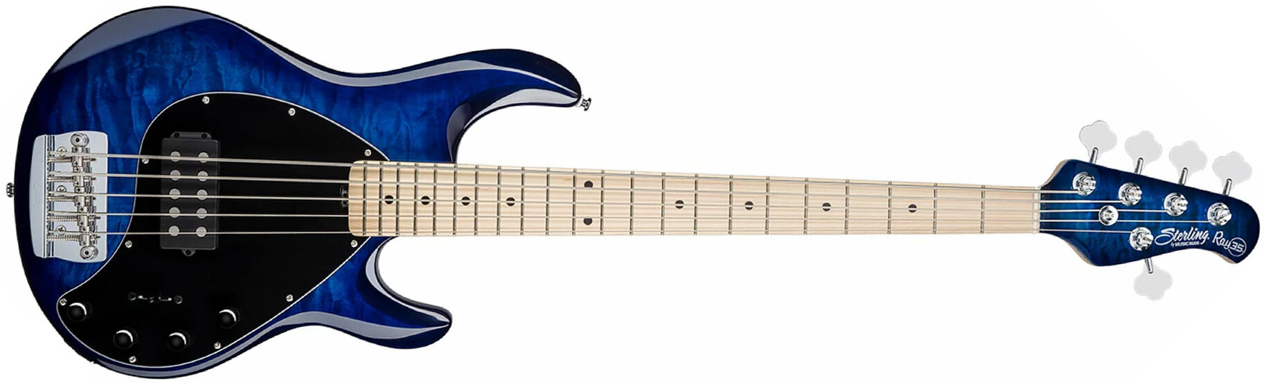 Sterling By Musicman Stingray5 Ray35qm 5-cordes Active Mn - Neptune Blue - Bajo eléctrico de cuerpo sólido - Main picture