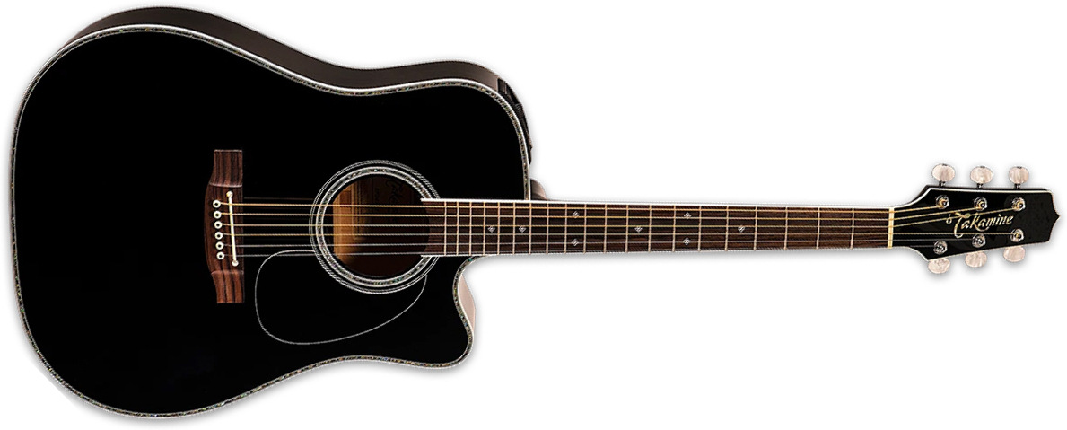 Takamine Ef341dx Jap Dreadnought Cw Cedre Erable Rw - Black - Guitarra folk - Main picture
