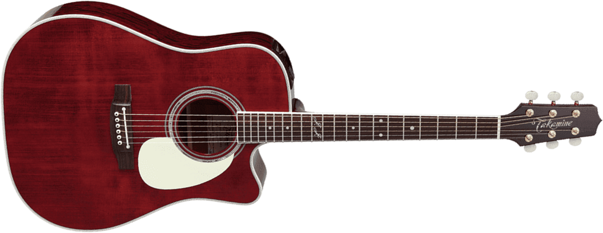 Takamine John Jorgenson Jj325src Jap Dreadnought Cw Epicea Bubinga - Red Satin Gloss - Guitarra electro acustica - Main picture