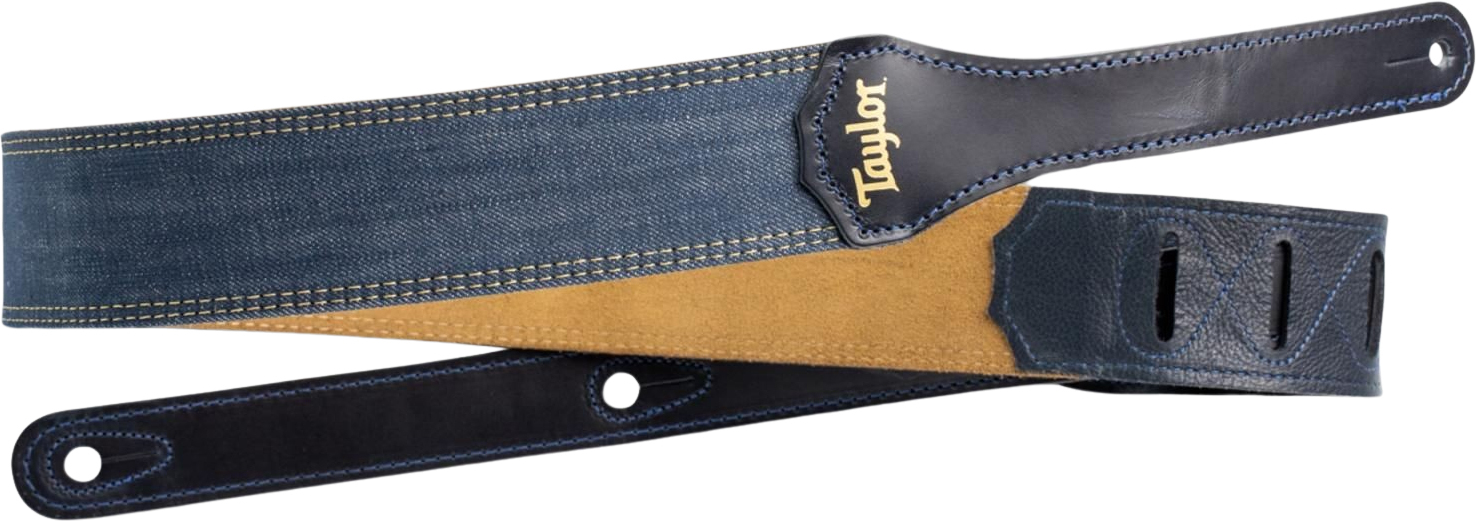 Taylor Blue Denim Guitar Strap 2-inc Gold Logo 4301-20 - Correa - Main picture