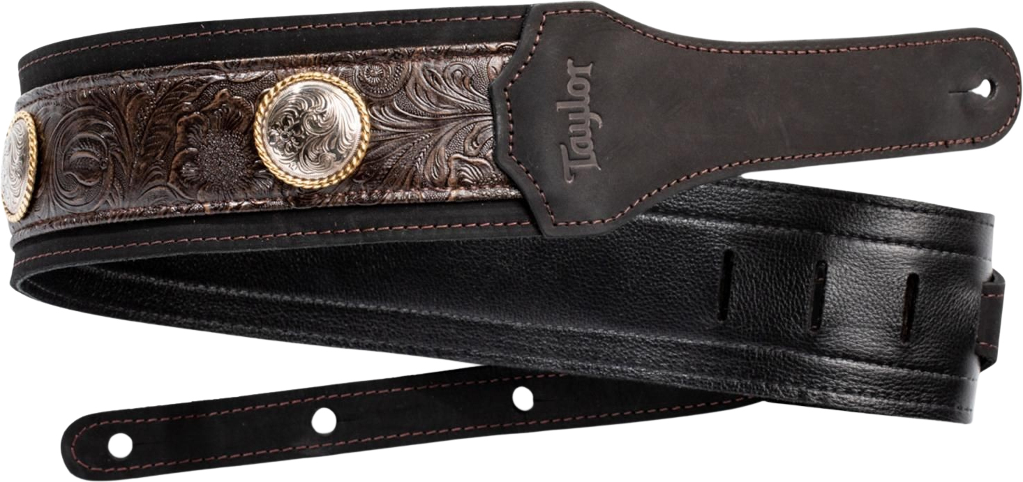 Taylor Grand Pacific Nickel Concho Leather Guitar Strap 3-inc Brown 4121-30 Cuir - Correa - Main picture