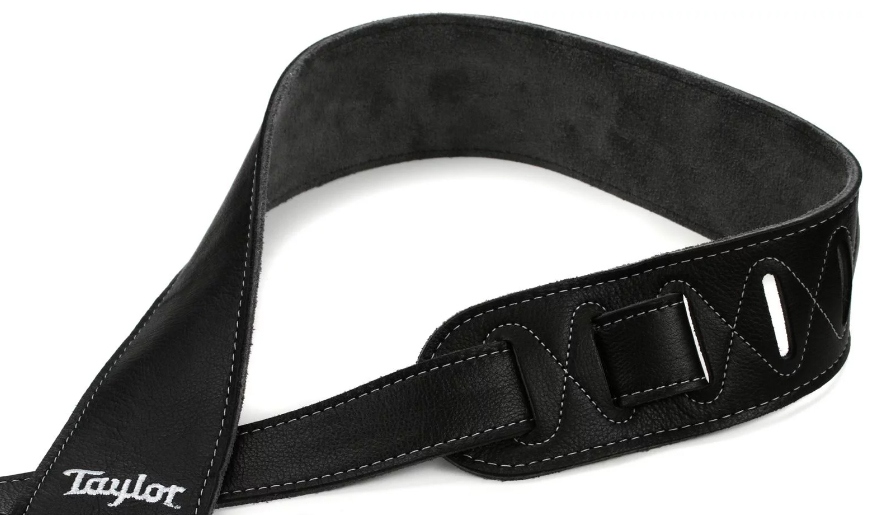 Taylor Strap Black Leather Suede Back 2.5 Inches Black Leather Silver Logo - Correa - Variation 1
