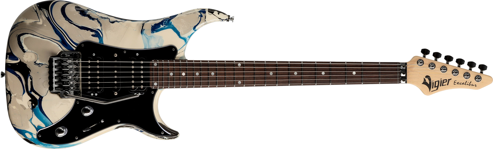 Vigier Excalibur Original Hsh Fr Rw - Rock Art Grey Blue - Guitarra eléctrica con forma de str. - Main picture