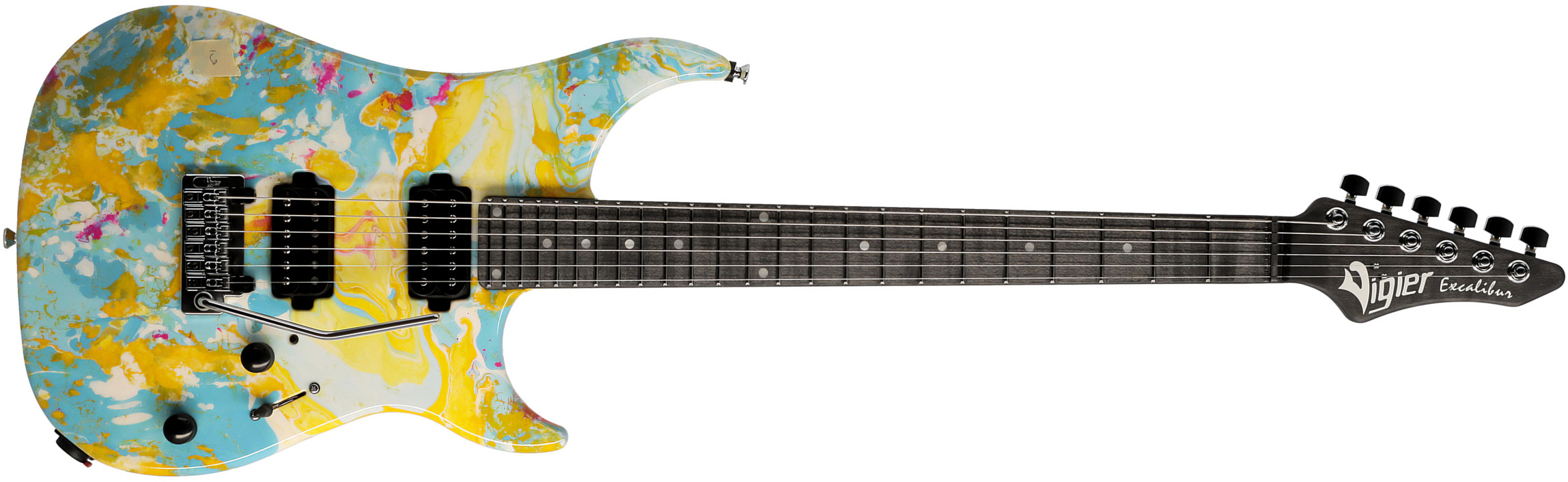 Vigier Excalibur Thirteen 2h Trem Mn - Rock Art Yellow Blue White - Guitarra eléctrica con forma de str. - Main picture
