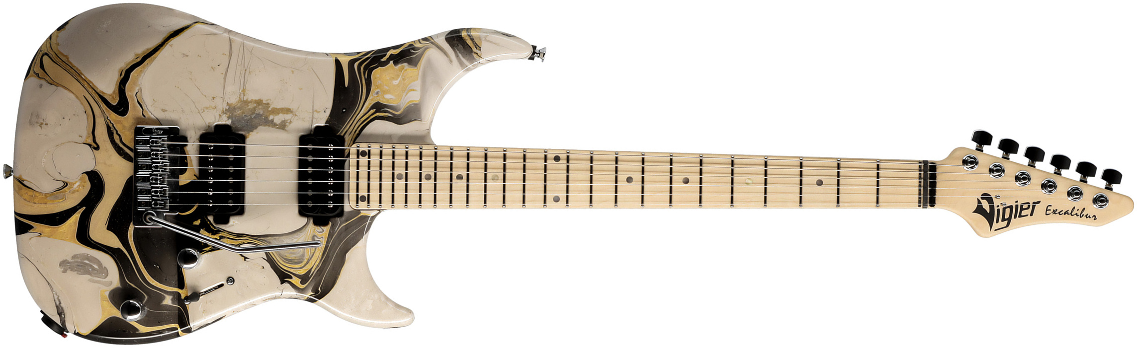 Vigier Excalibur Thirteen 2h Trem Mn - Rock Art Beige Black Yellow - Guitarra eléctrica con forma de str. - Main picture