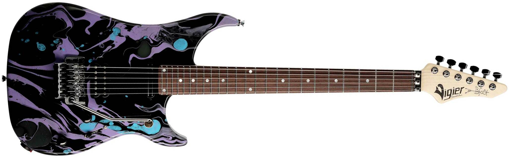 Vigier Ron Thal Bfoot Excalibur Signature Hs Fr Rw - Rock Art Black/purple/blue - Guitarra eléctrica de autor - Main picture