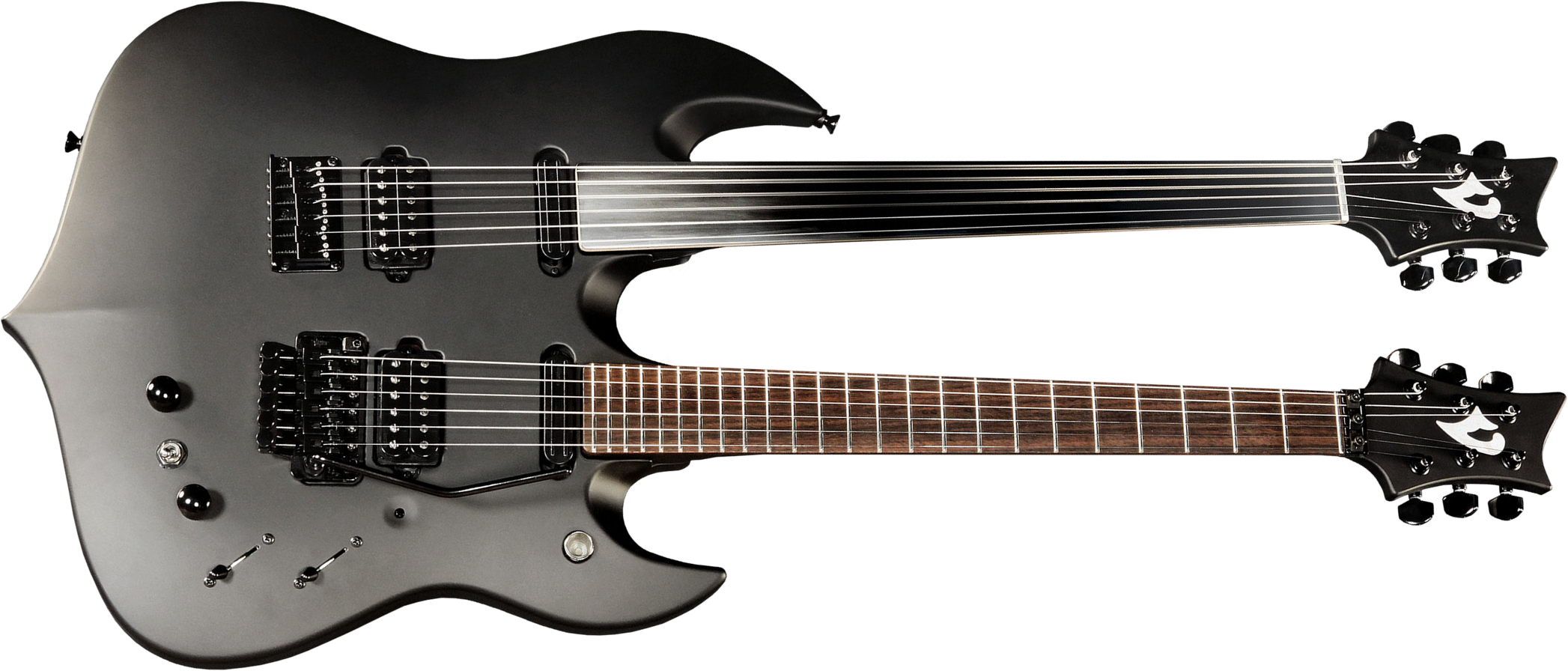 Vigier Ron Thal Double B Foot Signature Hsh Trem Rw/ime - Black Matte - Guitarra eléctrica de doble mástil - Main picture
