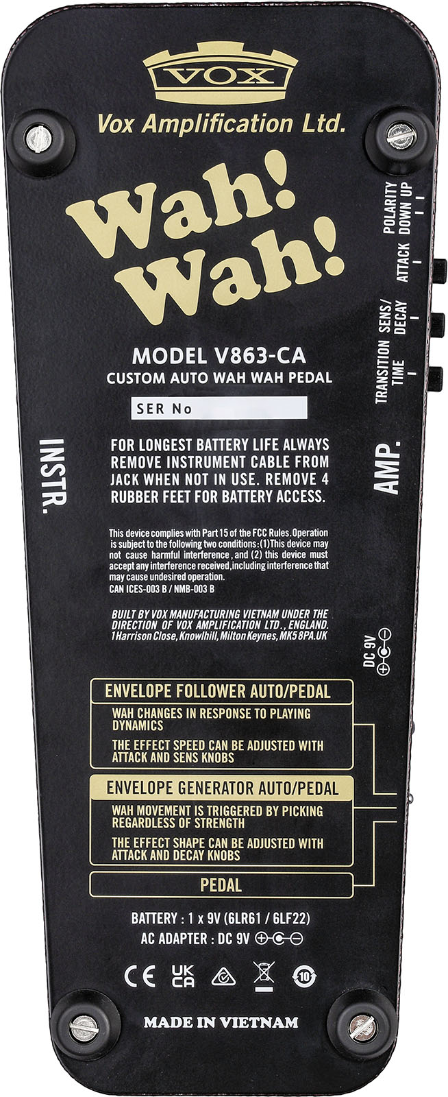Vox V863-ca Custom Auto Wah Pedal - Pedal wah / filtro - Variation 4