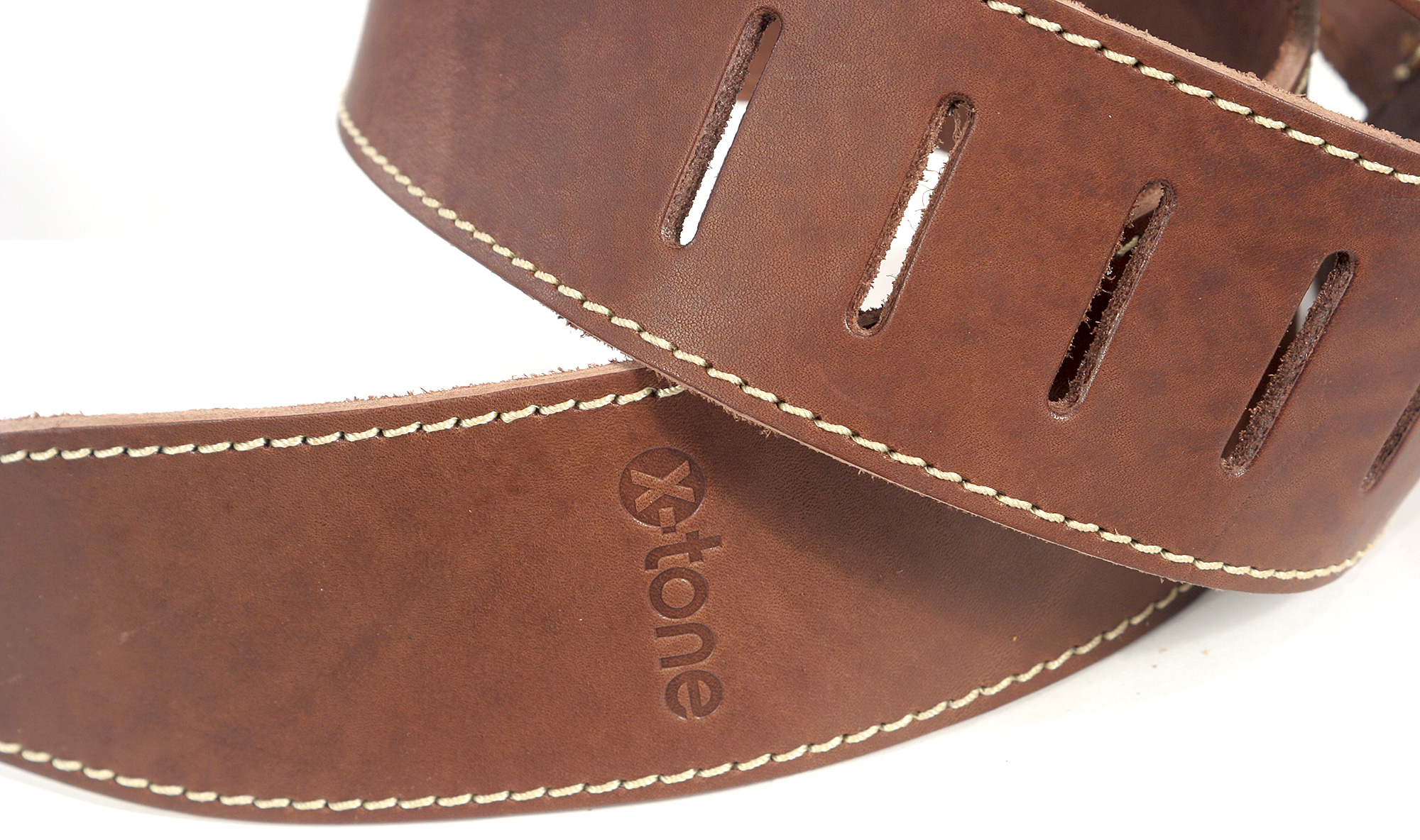 X-tone Xg 3151 Classic Leather Guitar Strap Cuir 6.5cm Brown - Correa - Variation 3