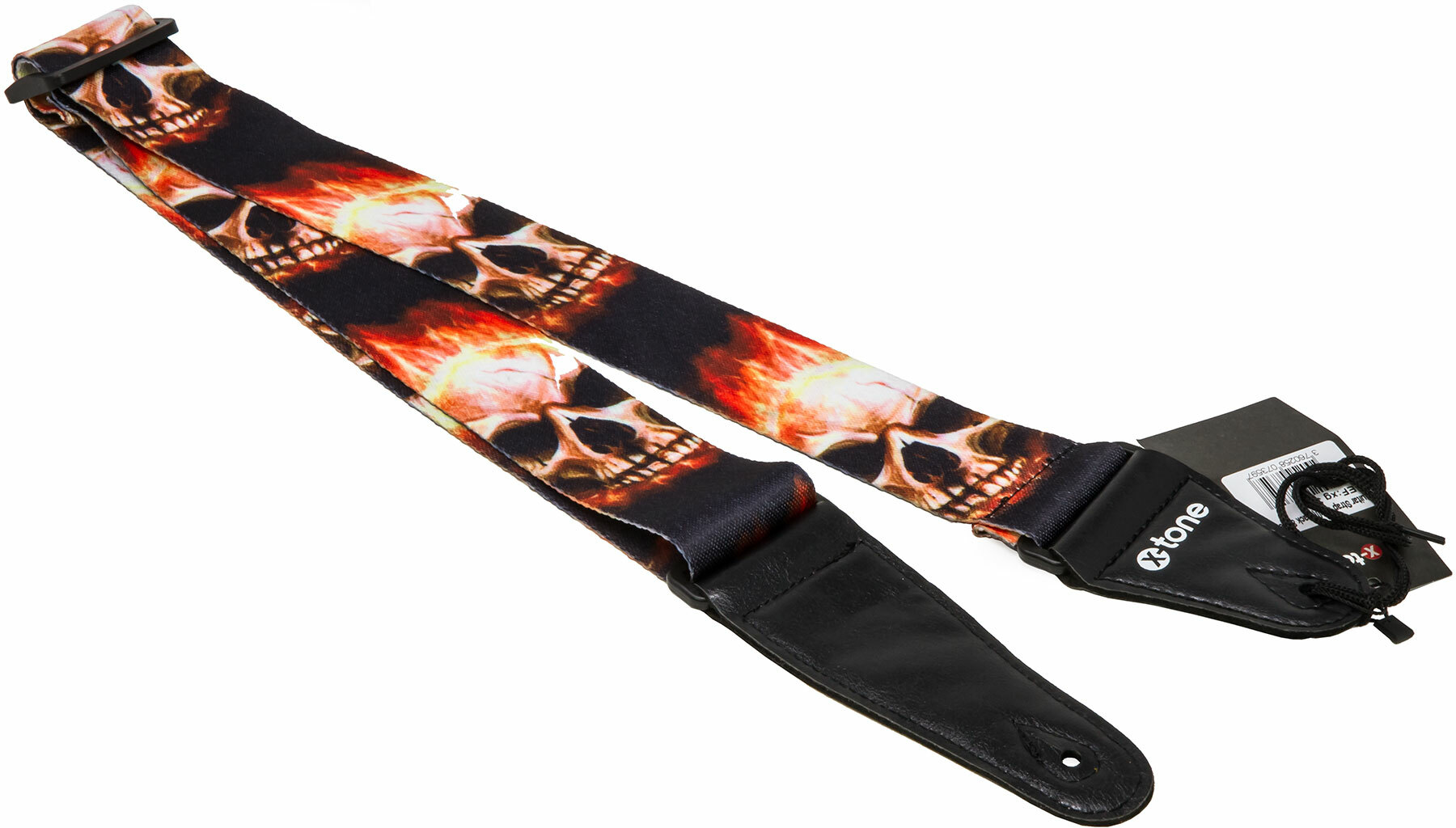 X-tone Xg 3101 Nylon Guitar Strap Skull With Flame Black & Red - Correa - Main picture