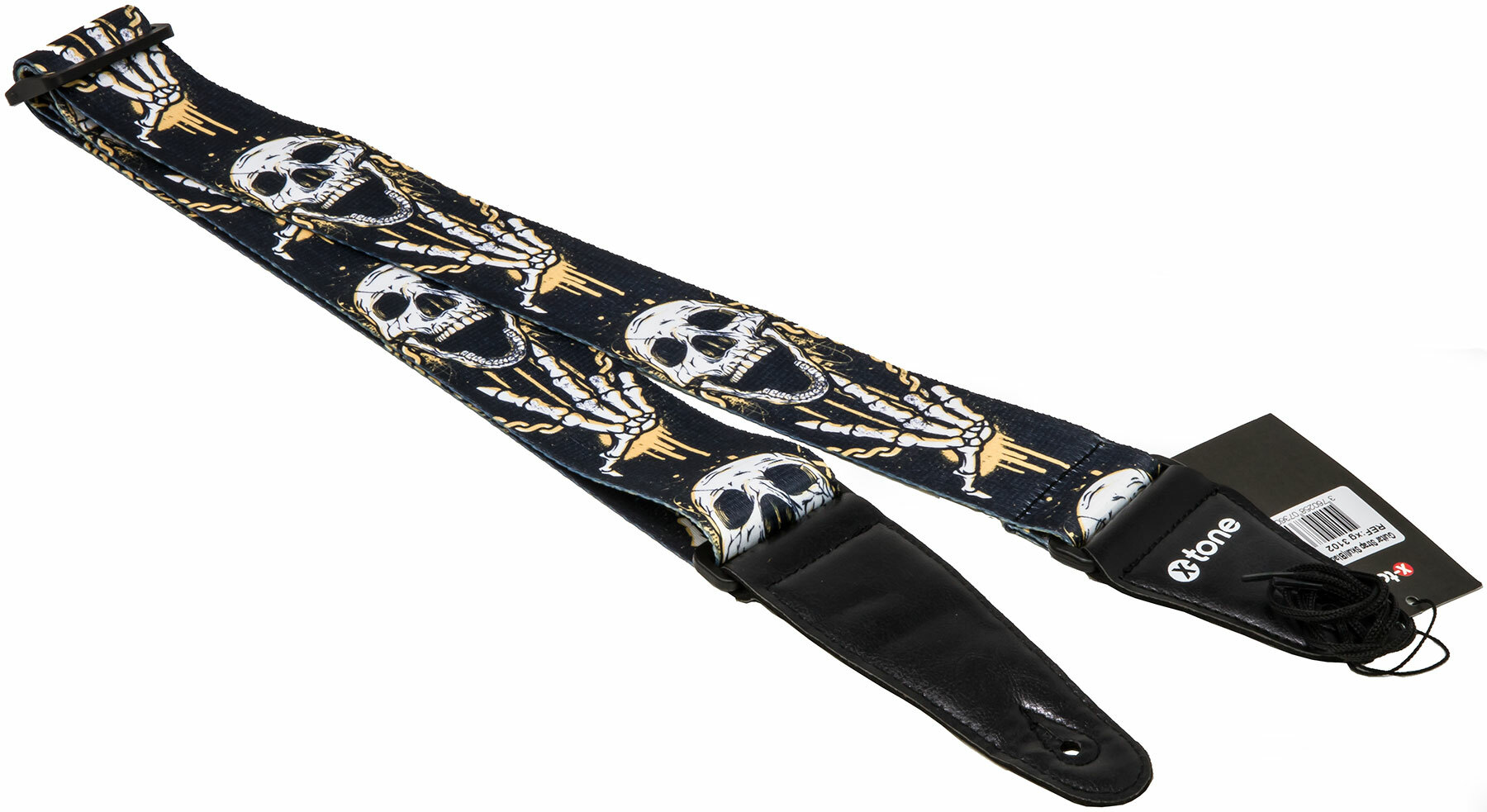 X-tone Xg 3102 Nylon Guitar Strap Skull Laughing Black & Yellow - Correa - Main picture