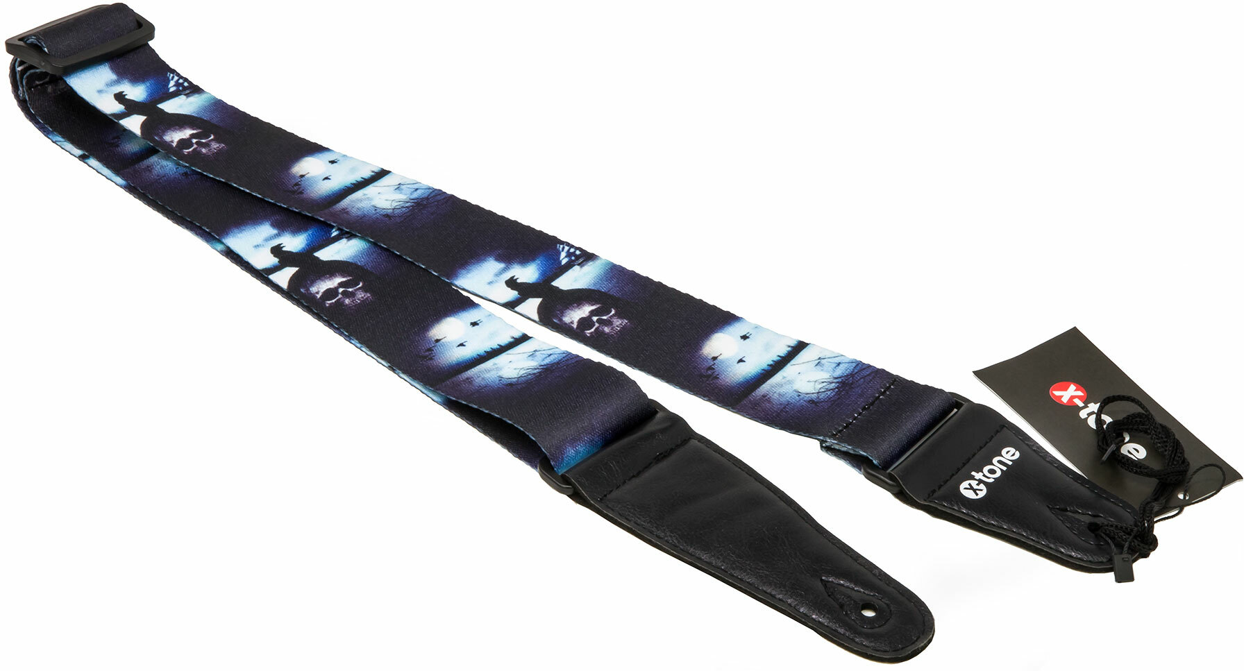 X-tone Xg 3104 Nylon Guitar Strap Skull With Crow Black & Blue - Correa - Main picture