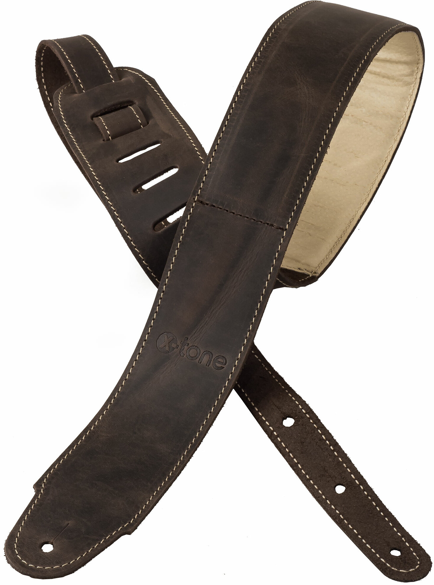 X-tone Xg 3156 Classic Plus Leather Guitar Strap Cuir RembourrÉe Dark Brown - Correa - Main picture