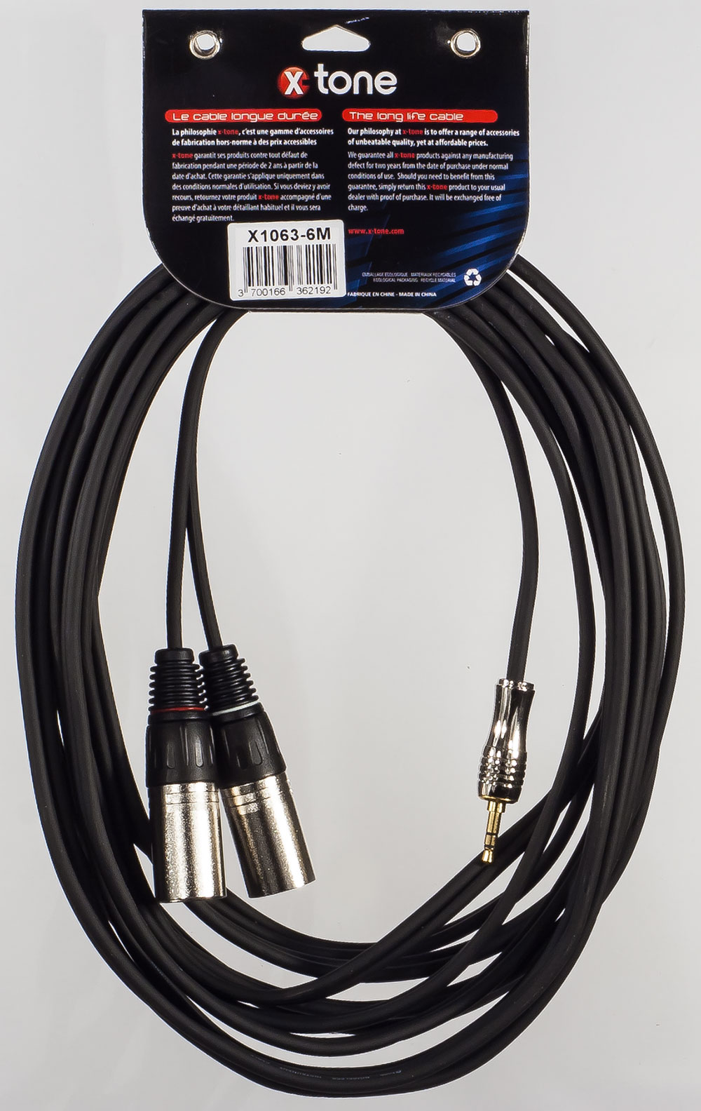 X-tone X1063-6m - Jack(m) 3,5 Stereo / 2 Xlr(m) - Cable - Variation 1