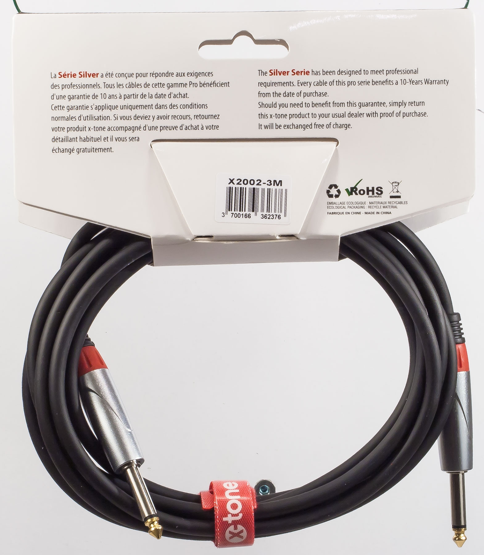 X-tone X2002-3m - Jack(m) 6,35 Mono / Jack(m) 6,35 Mono Silver Series - Cable - Variation 1