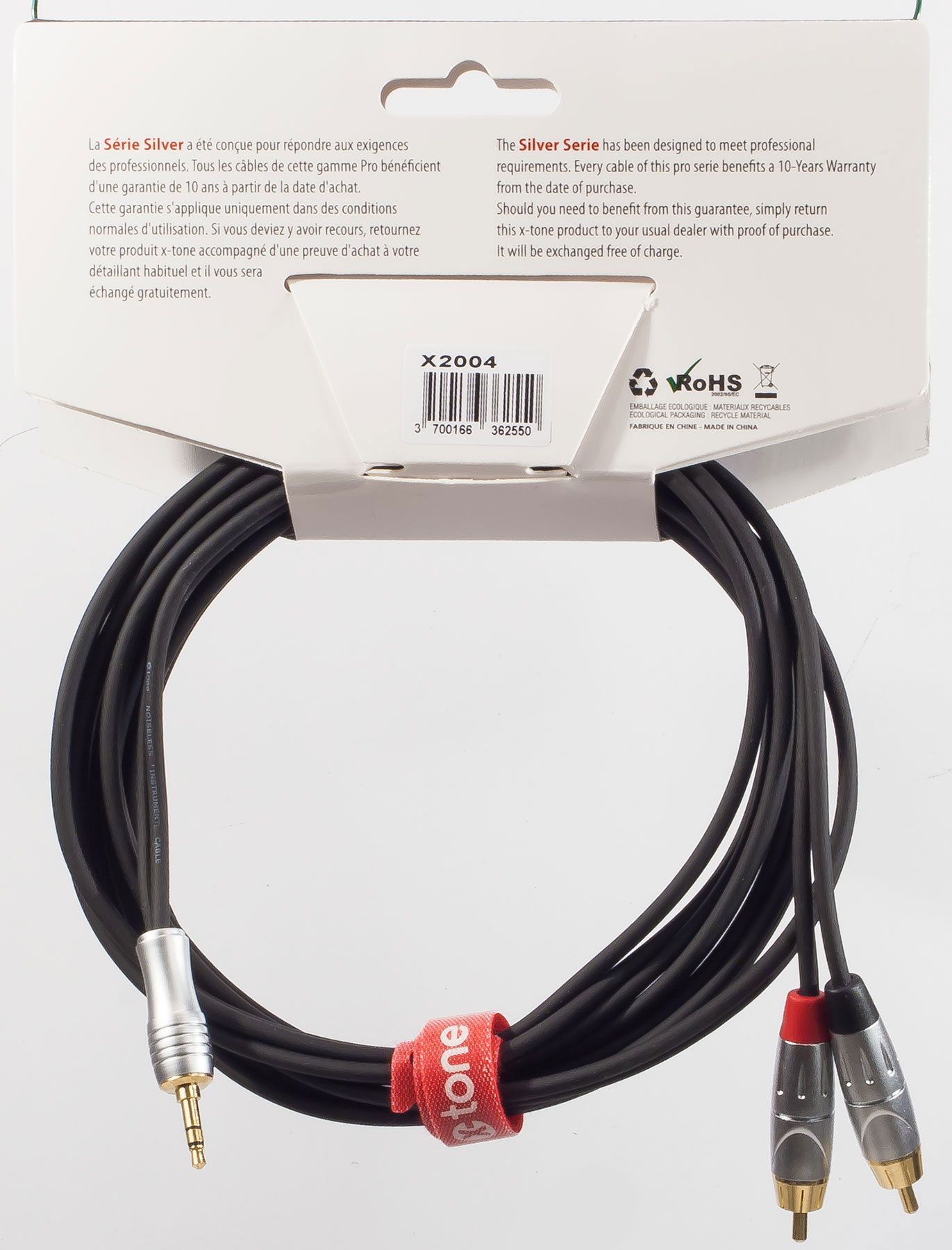 X-tone X2004-1.5m - Jack(m) 3,5 Stereo / 2 Rca(m) Silver Series - Cable - Variation 1