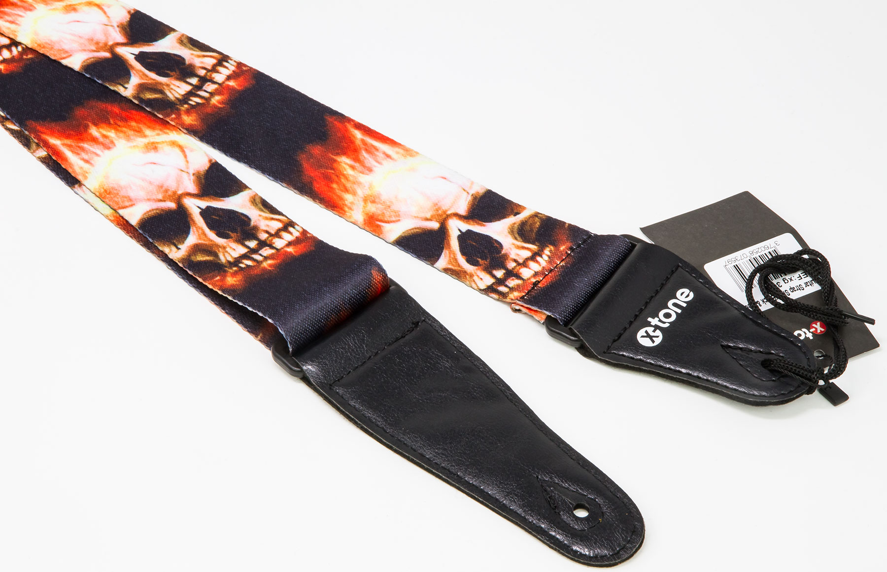 X-tone Xg 3101 Nylon Guitar Strap Skull With Flame Black & Red - Correa - Variation 1