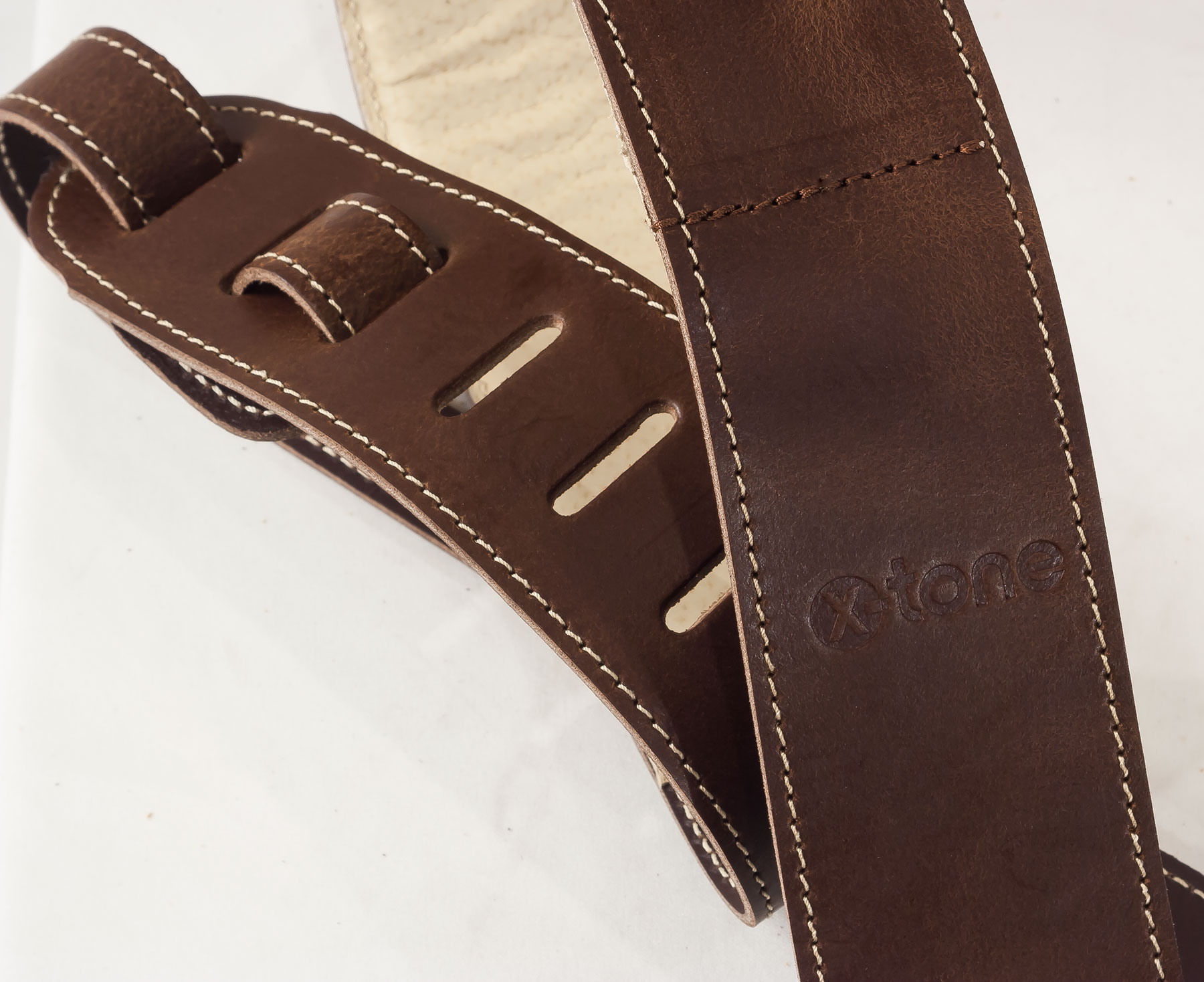 X-tone Xg 3155 Classic Plus Leather Guitar Strap Cuir RembourrÉe Brown - Correa - Variation 1