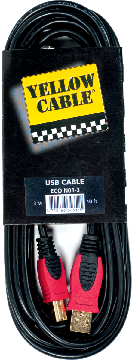 Yellow Cable Usb A Male Vers B Male 3m - - Cable - Main picture